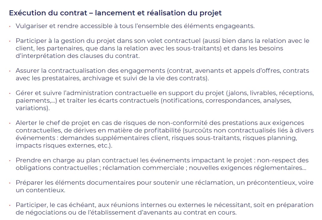 Missions du Contract Manager