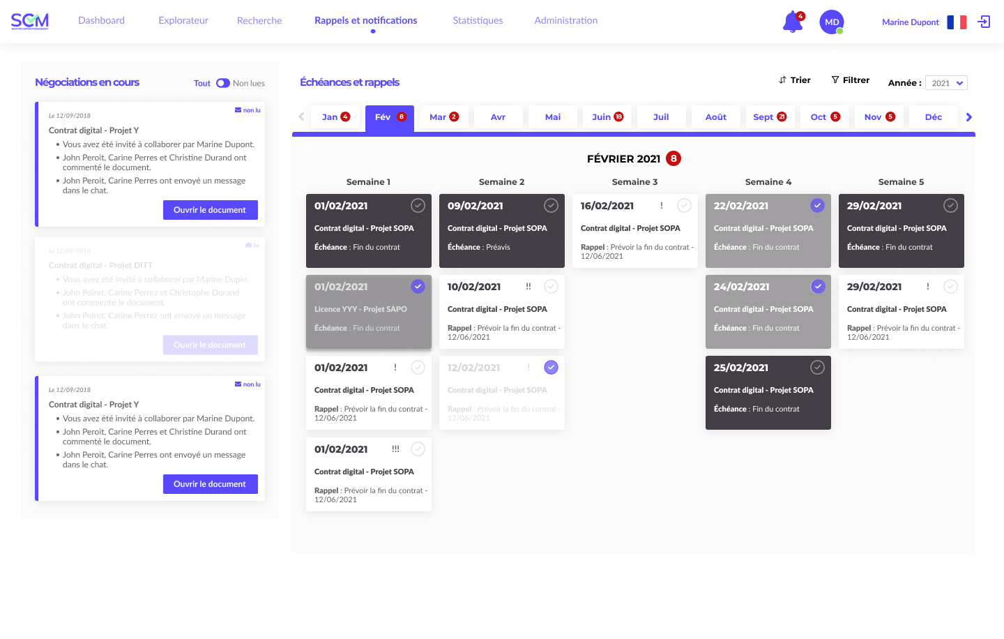 Suivi des échéances (contract management software)