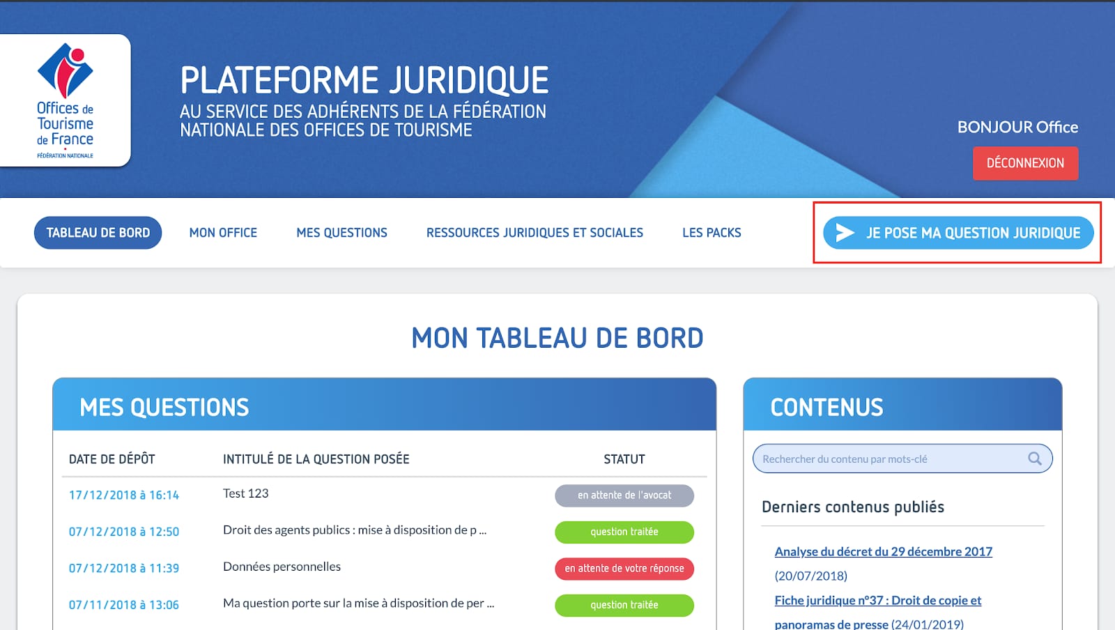 Knowledge management - plateforme juridique offices de tourisme de france